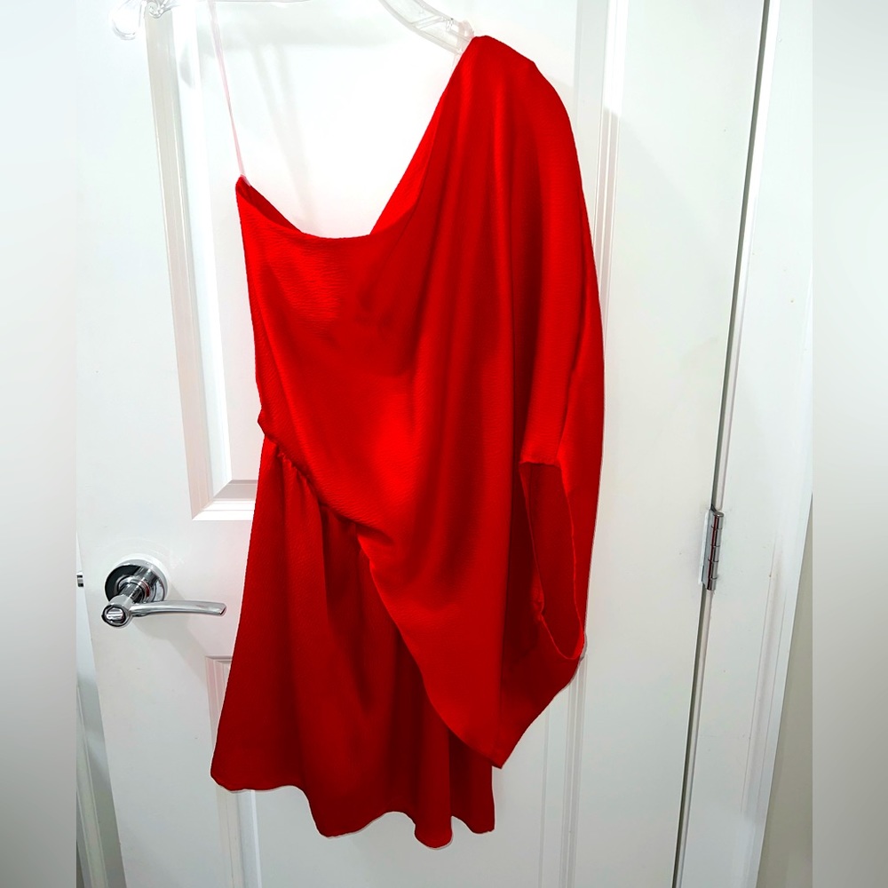 Red one shoulder dress, size medium